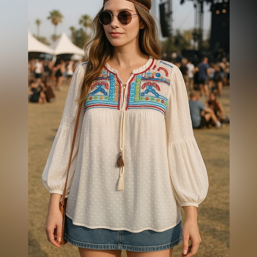 Context (Lord & Taylor Exclusive) Embroidered Boho Peasant Blouse – Size 3X NWT - Picture 2 of 7